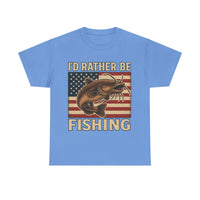 Load image into Gallery viewer, “I’d Rather Be Fishing” Patriotic Catfish Tee – Let Them Know What&#39;s Really On Your Mind.

