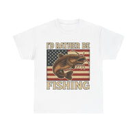 Load image into Gallery viewer, “I’d Rather Be Fishing” Patriotic Catfish Tee – Let Them Know What&#39;s Really On Your Mind.
