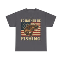 Load image into Gallery viewer, “I’d Rather Be Fishing” Patriotic Catfish Tee – Let Them Know What&#39;s Really On Your Mind.
