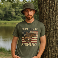 Load image into Gallery viewer, “I’d Rather Be Fishing” Patriotic Catfish Tee – Let Them Know What&#39;s Really On Your Mind.
