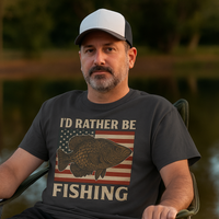 Load image into Gallery viewer, “I’d Rather Be Fishing” Patriotic Crappie Tee – For When You&#39;d Rather Be On the Water

