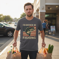 Load image into Gallery viewer, “I’d Rather Be Fishing” Patriotic Bass Tee – Bold, Rugged, and Outdoors-Ready
